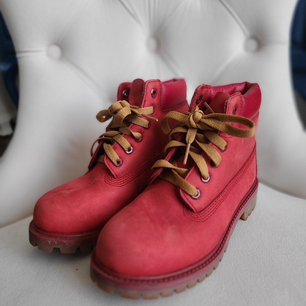 Timberland Boys Cranberry Red Hiking Boots Size 1 Large Kids